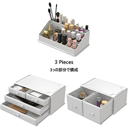 READAEER Makeup Organizer 3 Pieces Cosmetic Storage Case with 6 Drawers (White) - color: White