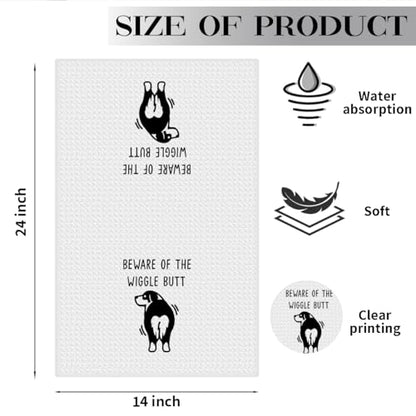 Australian Shepherd Waffle Kitchen Towel Australian Shepherd Gifts | Quick Dry Microfiber Sustainable Dish Towels for Kitchen Home, Funny Australian Shepherd Reusable Hand Towels, Tea Towel - color: Dog Wiggle