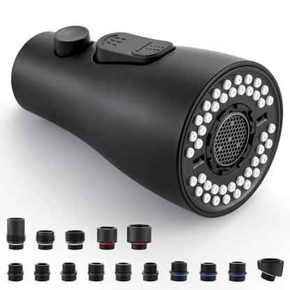 Kitchen Faucet Spray Head Replacement, Pull Down Sprayer with 15 Adapters | Pull Out Faucet Spray Nozzle, 3 Modes Stream/Spray/Strong Spray, DOE CEC Certified, Simple Installation, Matte Black - color: Matte Black