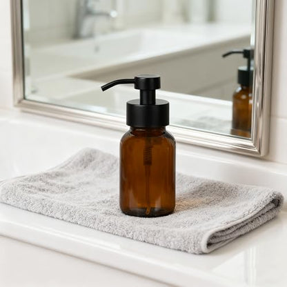 8.5 oz Amber Glass Foam soap Dispenser with Black Rust-Proof Foam Pump, refillable Thick Glass Foam soap Dispenser for Kitchen and Bathroom (1, 8.5 oz) - size: 8.5 oz