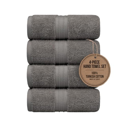 Hand Towels Set of 4 - Soft & Thick, Large (16"x 28") 100% Cotton, Luxury, Extra Soft - Versatile, Perfect as Bath and Kitchen Towel, Drying Towels, Wash and Gym Cloths - Gray - color: Gray