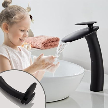 Matte Black Waterfall Bathroom Faucet Tall Body and Pop Up Drain - color: Matte Black, size: Tall Body
