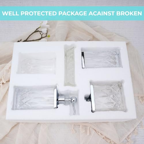 Clear Bathroom Accessories, Square Thick Glass & Metal Pump | Beautiful & weight, 5 pcs soap dispenser, toothbrush holder, soap dish, tumbler & jar, for mission/amish style - style: Square(Clear)