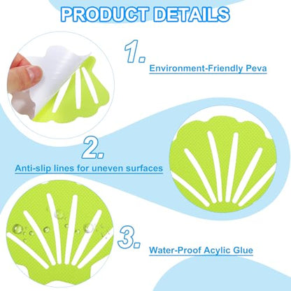 PATIKIL Bathtub Non Slip Stickers 3.54x2.76 Inch, 12 Pack Shell Safety Shower Floor Anti Slip Stickers with Adhesive Decals Scraper for Bath Tub Shower Floor Stair, Light Green - color: Light Green