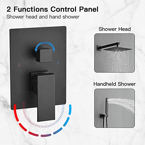 12" Rain Shower System Matte Black Bathroom Luxury Mixer Shower Combo Set | Wall Mounted Rainfall Shower Head Shower Faucet with Handheld Sprayer Rough-in Valve Body and Trim Included by Homevacious
