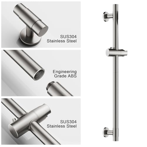Shower Slide Bar Handheld Shower Head with Hose, 5-Function Hand Shower with Wall Mount，shower slide bar,adjustable height shower head (A-round, Brushed Nickel) - color: Brushed Nickel