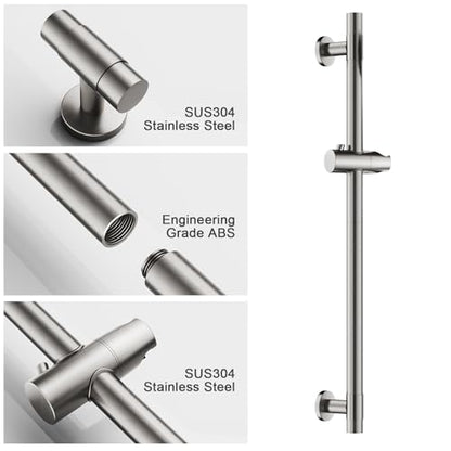 Shower Slide Bar Handheld Shower Head with Hose, 5-Function Hand Shower with Wall Mount，shower slide bar,adjustable height shower head (A-round, Brushed Nickel) - color: Brushed Nickel