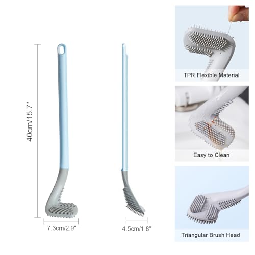 Golf Toilet Brush, Toilet Cleaning Brush, Flexible Bendable Silicone Long Handled Toilet Brush, 360° Deep Toilet Bowl Cleaning Brush,Quick Drying Toilet Brush for Bathroom with a Hook (Blue) - color: Blue