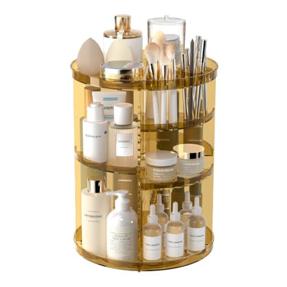 Rotating Makeup Organizer, DIY 8 Adjustable Layers Spinning Skincare Storage, Cosmetic Display Case with Brush Holder and Perfume Tray, Multi-Function Vanity Bathroom Countertop Organizer Clear Gold - color: Clear Gold