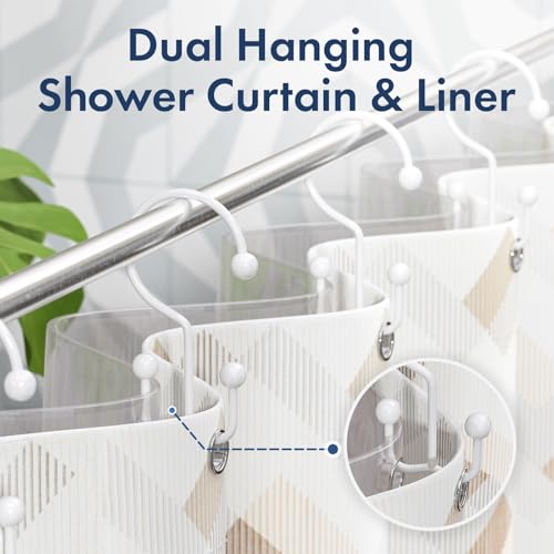 Bathway Shower Curtain Hooks White Shower Curtain Rings, 12 Pcs Double Hook Shower Curtain Hooks Rings Shower Curtain Hangers Rust Proof, Metal Shower Hooks for Bathroom Shower Curtain Rod - color: White, style: Minimalist