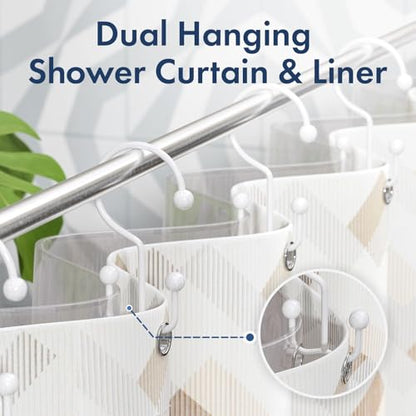Bathway Shower Curtain Hooks White Shower Curtain Rings, 12 Pcs Double Hook Shower Curtain Hooks Rings Shower Curtain Hangers Rust Proof, Metal Shower Hooks for Bathroom Shower Curtain Rod - color: White, style: Minimalist