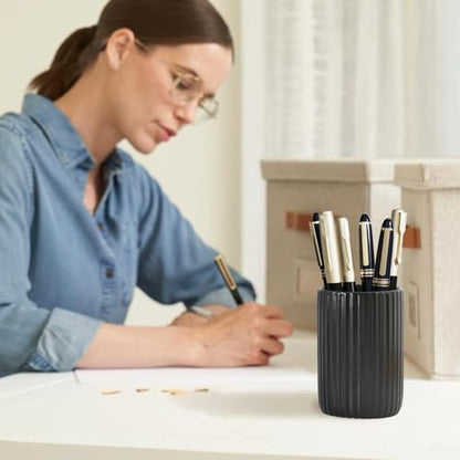 Black Toothbrush Holder, Ceramic Tooth Brush Holder Set, Ribbed Bathroom Cups Tumbler, Reusable Toothbrush Mouthwash Cup, Toothpaste Holder Toothbrush Organizer for Bathroom Counter - color: Ribbed-black