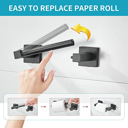 WOLIBEER Black Toilet Paper Holder Towel Ring, Matte Bathroom Hand Towel Holder Toilet Roll Holder, Modern Bath Hardware Set Wall Mounted Stainless Steel 2 Pieces - color: Black