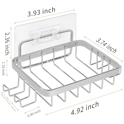 Carrie Joe Soap Dish Holder, No Drilling, 304 Rustproof Stainless Steel, Wall Mounted Soap Holder Soap Tray Bar Soap Sponge Holder for Bathroom & Kitchen - color: Silver