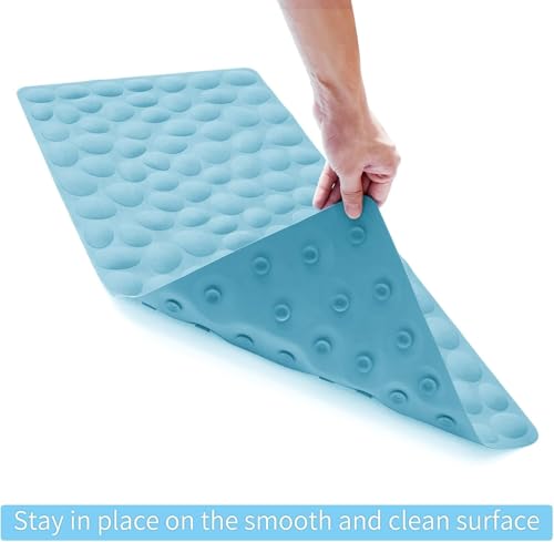 Non-Slip Bathtub Mat OTHWAY Soft Rubber Bathroom Bathmat with Strong Suction Cups (Lake Blue, 16x31.5 inch) - color: Lake Blue, size: 31.5" x 16" (Rectangular)
