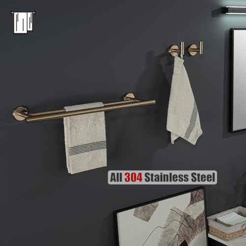 JQK Double Towel Bar Champagne Bronze, 19 Inch 304 Stainless Steel Thicken 0.8mm Towel Rack Bathroom, Towel Holder Wall Mount, Useable Length 16 Inch, TB100L16-CB - color: Champagne Bronze, size: 19 Inch