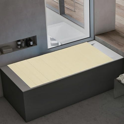 59x27.5in Bathtub Tray, Foldable Bathtub Cover Bath Insulation Cover, PVC Dustproof Shutter Bath Lid Cover Fit Most Tubs, Can Hold Wine Glass, Books, Tablets, Cellphones,Wood Grain - color: Wood Grain, size: 59x27.5in