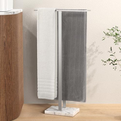 KES Standing Towel Rack, 37" H, 18/8 Stainless Steel & Marble Base Polished | Polished Finish, Equal-Height Rods, Heavy Base (8.23 Lbs), Anti-Slip Pads, Fits Towels Up To 70" - color: Polished Silver, size: 37" H (Equal-height)