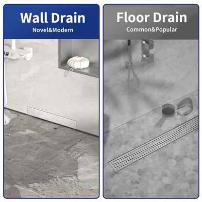 Linear Wall Drain 36’’, CUPC Certified | 304 Stainless Steel Side Drain w/ Tiled Grate & Hair Strainer, Brushed Tiled Shower Drain for Bathroom - size: 36"
