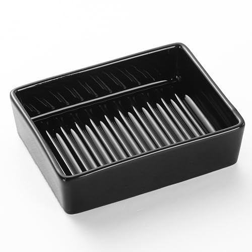 Black Rectangle Soap Dish - Modern Ceramic Hand Soap Holder Non-Slip Bar Soap Holder Soap Tray for Bathroom, Kitchen Sink, Shower, Countertop, Easy to Clean - color: Black