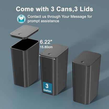 N. NETDOT 3 Pack Small Trash Can with lid, 3 Gallon Bathroom Trash Can,Garbage Can Slim Trash Bin Waste Basket for Bathroom,Kitchen,Bedroom,Living Room,Office,Laundry - Black - color: Black, size: 3 X 3 Gal
