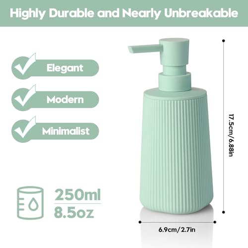 YAUKPH Small Soap Dispenser for Bathroom and Kitchen Matte Light Green | Modern Farmhouse Striped Style Plastic Hand Soap Dish Soap Dispenser with Pump - color: Light Green