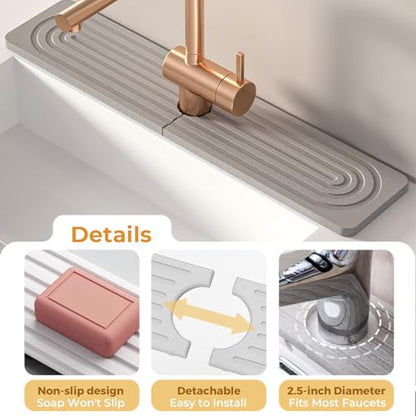 Diatomite Faucet Mat for Kitchen & Bathroom Sink Fast Drying Stone Splash Guard, Super Absorbent Sink Protector Prevents Moisture, Easy Clean Counter Tray (Gray--15.8"x3.9") - color: Gray--15.8"x3.9"