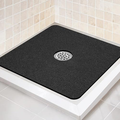 Shower Mat Non Slip,27 x 27 Inch Extra Large Bath Mat with Drain,Soft Square Loofah Shower Stall Mat Bathtub Mat for Bathroom,Without Suction Cups (Black) - color: Black