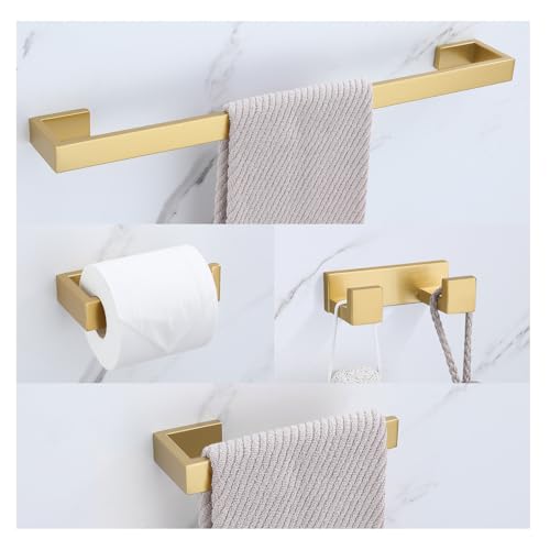 Lairuier Brushed Gold Bathroom Accessories, 23.6 inches Towel Bar Set | Including Towel Bar, Towel Holder, Toilet Paper Holder, Towel Hook, SUS304 Stainless Steel Bathroom Towel Holder Hardware Set - color: Brushed Gold, size: Set A