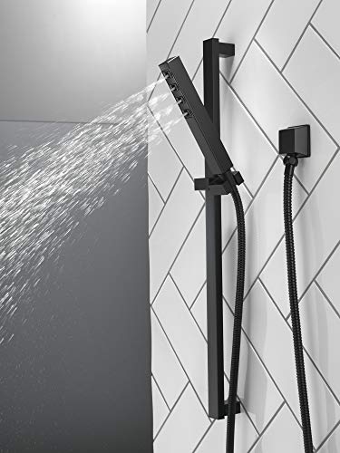 Delta Faucet Single-Spray H2Okinetic Slide Bar Hand Held Shower with Hose, Black Handheld Shower Head, Slide Bar Hand Shower, Handheld Shower, Detachable Shower Head, Matte Black 51567-BL - color: Matte Black