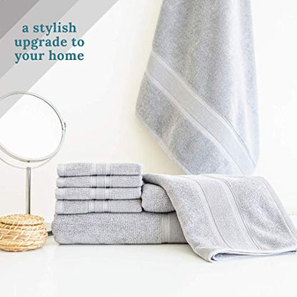 Luzia 8 Piece Bathroom Towel Set - 100% Turkish Cotton, Premium Quality - 2 Bath Towels 2 Hand Towels and 4 Washcloths (Light Grey) - color: Light Grey