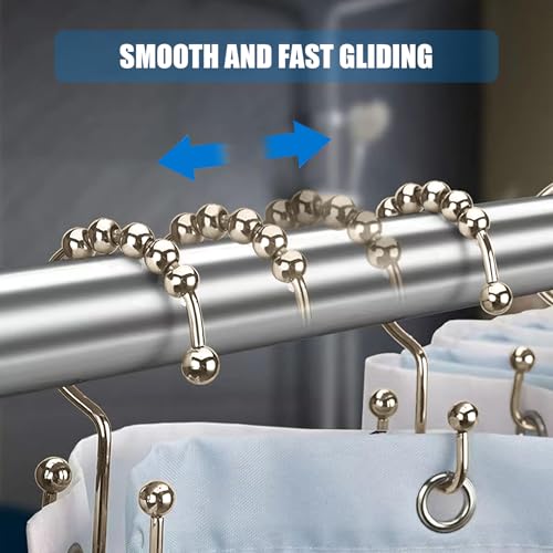 24er Pack Shower Curtain Hooks Rings, Rust Resistant Metal Double Glide Shower Hooks Rings for Bathroom Shower Rods Curtains, Stainless Steel Curtain Hooks (White Nickel) - color: White Nickel