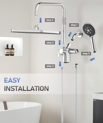 Filtered Shower Head with Handheld Spray Combo,12 inch High Pressure Rainfall Shower Head with Adjustable Slide Bar,Dual Rainfall Showerhead,Bathroom Accessories,Chrome