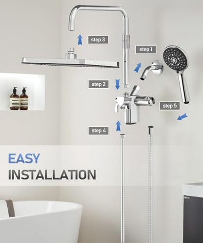 Filtered Shower Head with Handheld Spray Combo,12 inch High Pressure Rainfall Shower Head with Adjustable Slide Bar,Dual Rainfall Showerhead,Bathroom Accessories,Chrome