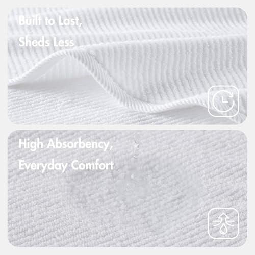 Madison Park 100% Zero Twist Cotton 4 Piece Bathroom Bath Towels, White | 30" x 56" Large Shower Towels, 500 GSM Diagonal Ribbed, Soft, Quick Dry, Highly Absorbent, Durable, Modern, OEKO TEX - color: White, size: 4 Piece Bath Towel Set