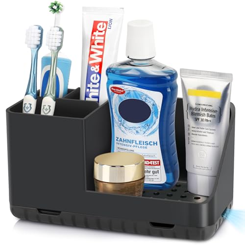 Toothbrush Holders for Bathroom Counter Organizer and Storage (Black) | Easy To Clean, Drainage, Non-Slip, Detachable, Kids Electric Toothbrush Organizer for Bathroom - color: Black