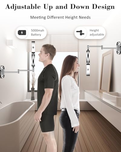 20X 9" Wall Mounted Magnifying Makeup Mirror with Light Height Adjustable | 5000mAh Double Sided Rechargeable LED Lighted Vanity Mirror with Magnification 3 Color Light up Extended Arm 360 Rotation - color: 9inches-chrome