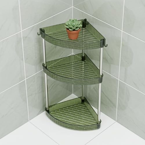 Triangle Corner Bathroom Shelf with 3-Tier Storage, Moisture Resistant Pet and Stainless Steel Material, User-Friendly Assembly, Minimalist Design for Bathroom and Washroom