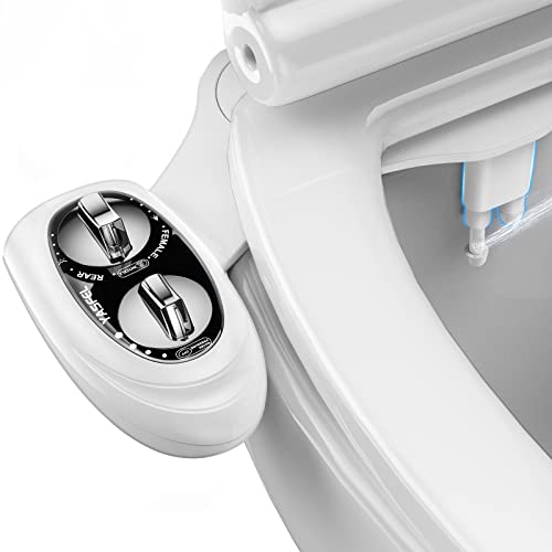 YASFEL Bidet Attachment for Toilet, Toilet Bidet Non-Electric Bidet Toilet Attachment Dual Nozzles for Frontal/Rear Wash, Adjustable Pressure Control (Black/White) - color: Black White