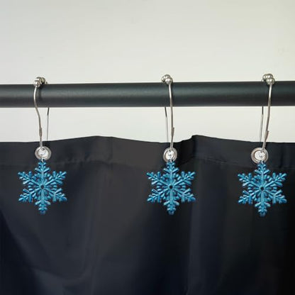12pcs Shower Curtain Hooks Stainless Steel Decorative Shower Curtain Rings, Rust-Resistant Shower Hooks for Shower Curtain or Liner (Blue Snowflake) - size: Blue Snowflake