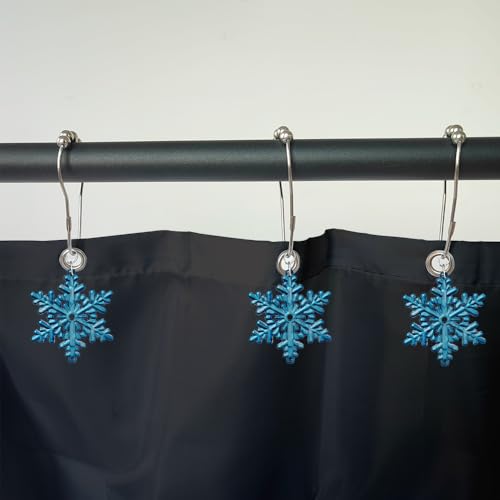 12pcs Shower Curtain Hooks Stainless Steel Decorative Shower Curtain Rings, Rust-Resistant Shower Hooks for Shower Curtain or Liner (Blue Snowflake) - size: Blue Snowflake
