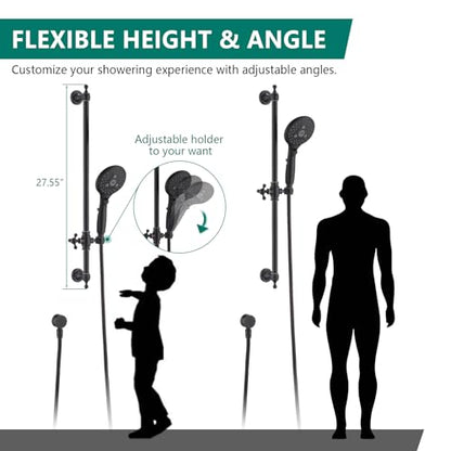 Handheld Shower Head with Slide Bar Combo, 6 Settings Handheld Shower with ON/OFF Pause Switch, Adjustable Height 27.5" Long Slide Bar, Wall Supply Elbow, 6.6ft Shower Hose, Oil Rubbed Bronze - color: Oil Rubbed Bronze