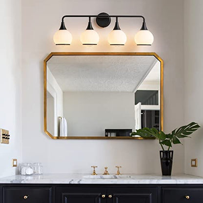Black Bathroom Light Fixtures 4-Lights Vanity Lights with Milky White Frosted Glass Shade Bathroom Vanity Light 30.7 inch Wall Sconce Lighting Bath(Exclude E26 Bulb) - color: Black, size: 4 Light