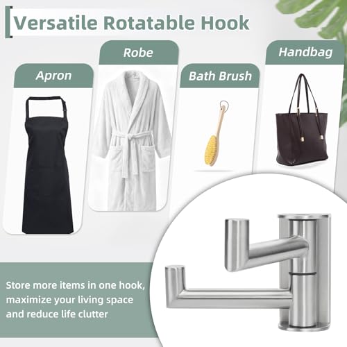 Aomasi Brushed Nickel Double Swivel Towel Hook, 304 Stainless Steel Folding Clothes Hanger, Wall Mounted - color: Brushed Nickel, size: 1 Pack