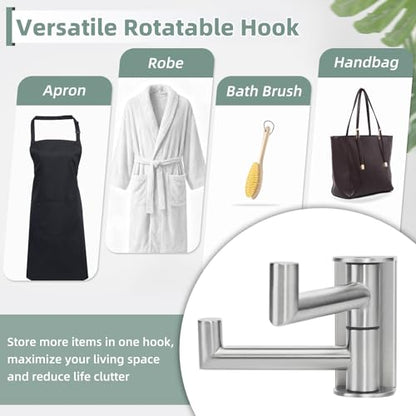 Aomasi Brushed Nickel Double Swivel Towel Hook, 304 Stainless Steel Folding Clothes Hanger, Wall Mounted - color: Brushed Nickel, size: 1 Pack