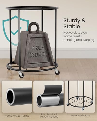 SONGMICS Laundry Basket with Wheels, Rolling Laundry Hamper with Steel Frame, Removable Liner Bag, 45 Gallon (170 L), Ink Black URLS030BH01 - color: Ink Black, size: 170L-Rolling Round