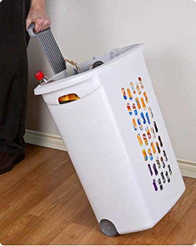 Sterilite Ultra Wheeled Laundry Hamper with Lid, Handle and Wheels for Easy Rolling of Clothes to and from the Laundry Room, Plastic, White, 1-Pack, Portable