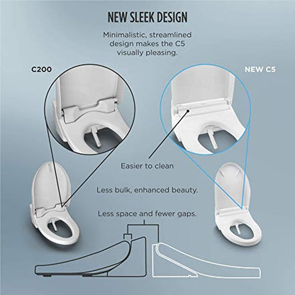 TOTO® WASHLET® C5 Electronic Bidet Toilet Seat with PREMIST and EWATER+ Wand Cleaning, Elongated, Cotton White - SW3084#01 - size: C5 Elongated