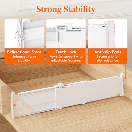 Lifewit 9 Pack 4" High Drawer Dividers, Adjustable Drawer Organizer Clothes | 13.8"-22.2" Expandable White Plastic Separators for Dresser, Kitchen, Cabinet, Nursery, Office, Socks & Underwear Storage - size: 4"H, 13.8-22.2"L