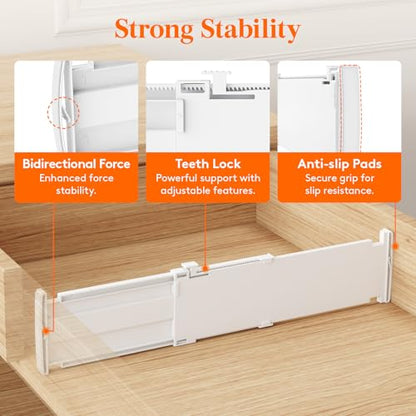 Lifewit 9 Pack 4" High Drawer Dividers, Adjustable Drawer Organizer Clothes | 13.8"-22.2" Expandable White Plastic Separators for Dresser, Kitchen, Cabinet, Nursery, Office, Socks & Underwear Storage - size: 4"H, 13.8-22.2"L